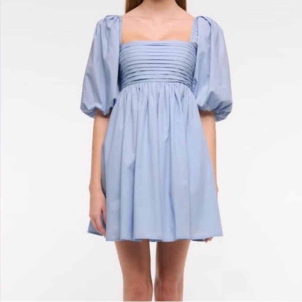 Abercrombie & Fitch A&F Emerson Poplin Puff Sleeve Mini Dress Blue‎ MP M Petite